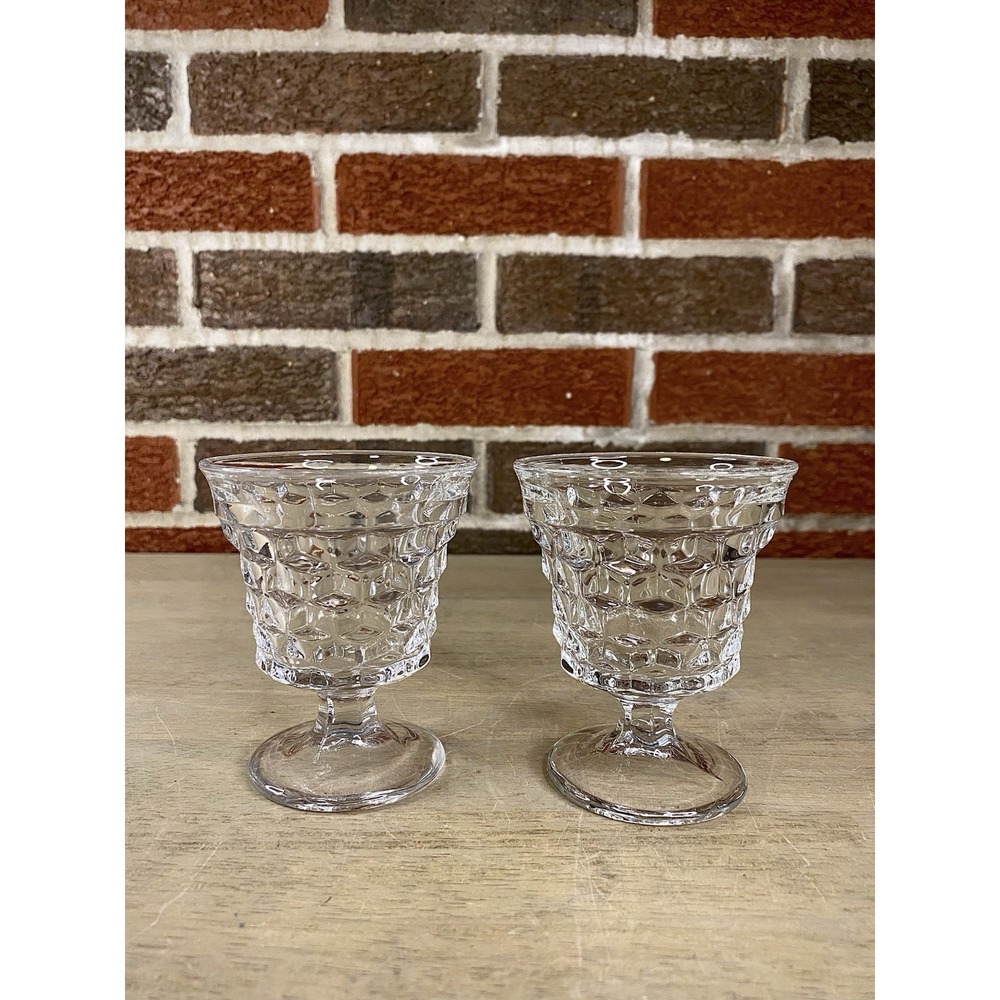 Fostoria Juice Glass‎ Indiana American Cubist 3-7/8" Footed Vintage Set Of 2